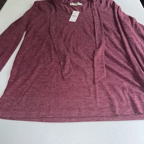 NWT LOFT Ann Taylor V Neck Tie Flowy Shirt Maroon Magenta Career XL - Picture 7 of 10